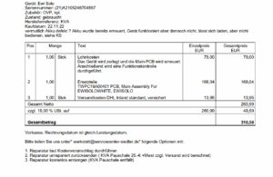 rechnung reparatur